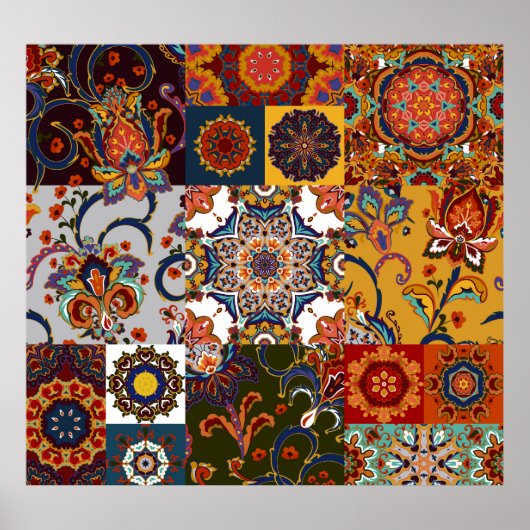 Farbenfrohe Patchwork-Tile: Majolica Pottery Style Poster (Vorne)
