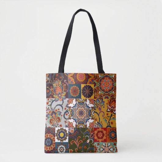 Farbenfrohe Patchwork-Tile: Majolica Pottery Style Tasche (Vorderseite)