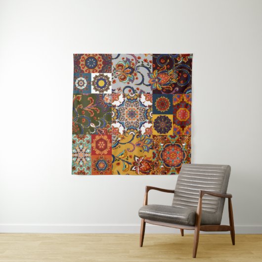 Farbenfrohe Patchwork-Tile: Majolica Pottery Style Wandteppich (Beispiel (Horizontal))