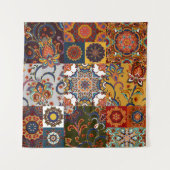 Farbenfrohe Patchwork-Tile: Majolica Pottery Style Wandteppich (Vorderseite)