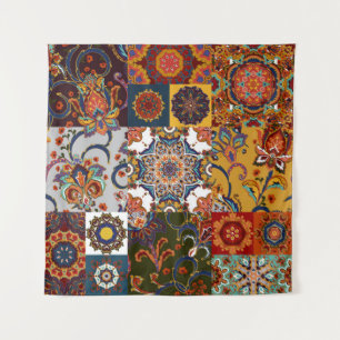 Farbenfrohe Patchwork-Tile: Majolica Pottery Style Wandteppich