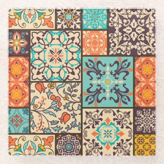 Farbenfrohe Patchwork-Tile: Motive der islamischen Glasuntersetzer (Vorderseite)