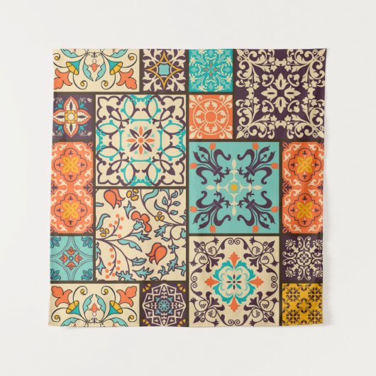 Farbenfrohe Patchwork-Tile: Motive der islamischen Wandteppich (Vorderseite)