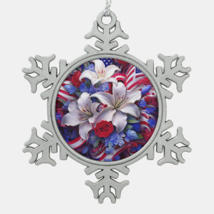 Farbenfrohe Patriotic Floral Design Grafik Schneeflocken Zinn-Ornament