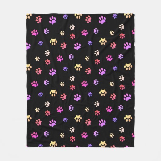 Farbenfrohe Paw-Druckmuster auf schwarz Fleecedecke (Vorderseite)