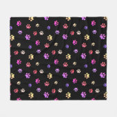 Farbenfrohe Paw-Druckmuster auf schwarz Fleecedecke (Vorderseite (Horizontal))