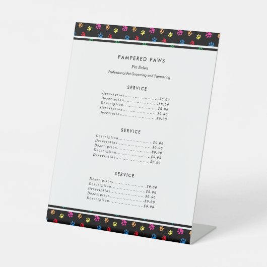 Farbenfrohe Paw druckt Beruflichen Pet Salon Sockelschild (Vorderseite)