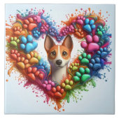 Farbenfrohe Paw Print Herz-Design mit einem spiele Fliese (Vorderseite)