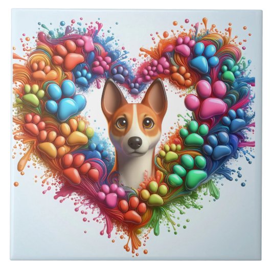 Farbenfrohe Paw Print Herz-Design mit einem spiele Fliese (Vorderseite)