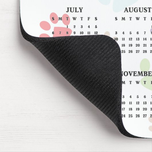 Farbenfrohe Paw Prints 2025 Kalender Mousepad (Ecke)