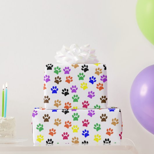 Farbenfrohe Paw Prints | Benutzerdefiniert Geschenkpapier (Partygeschenke)