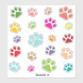 Farbenfrohe Paw Prints Design Controur Sticker (Blatt)