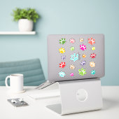 Farbenfrohe Paw Prints Design Controur Sticker (Laptop auf Schreibtisch)