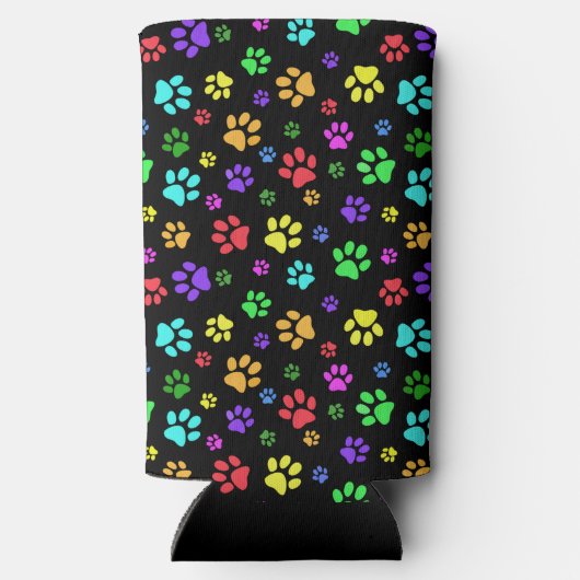 Farbenfrohe Paw Prints Design Seltzer kann kühlen Selters Dosenkühler (Rückseite)