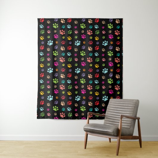 Farbenfrohe Paw Prints Design Wall Tapestry Wandteppich (Beispiel)