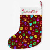 Farbenfrohe Paw Prints Kleiner Weihnachtsfest Stru Kleiner Weihnachtsstrumpf (Rückseite)