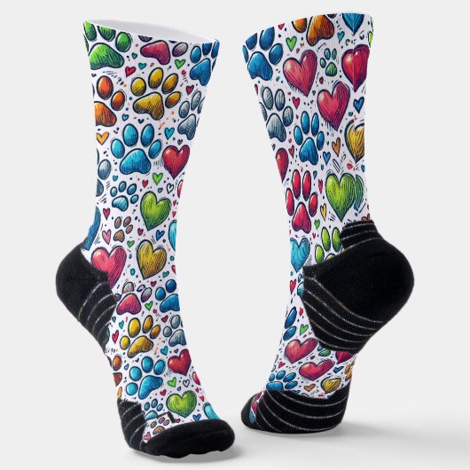 Farbenfrohe Paw Prints Muster Cat Lovers Socks Socken (Gewinkelt)