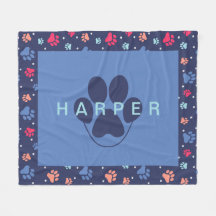 Farbenfrohe Paw Prints Personalisierte blaue Navy