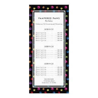 Farbenfrohe Paw Prints Salon Service Werbekarte