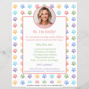 Farbenfrohe Paws Custom Foto Dog Walker Services Flyer