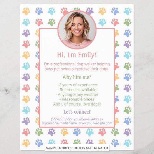 Farbenfrohe Paws Custom Foto Dog Walker Services Flyer