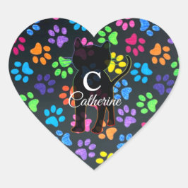 Farbenfrohe Paws Herz-Aufkleber