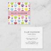 Farbenfrohe Paws, Hundehaufen, Hundewanderer, Pet Quadratische Visitenkarte (Vorne/Hinten)