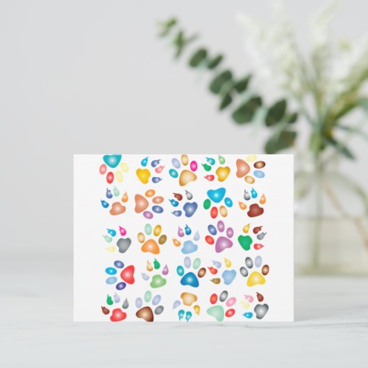 Farbenfrohe Paws Postkarte (Stehend Vorderseite)