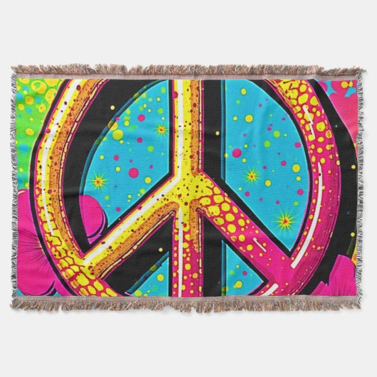 Farbenfrohe Peace & Love Stimmung Decke (Vorderseite)