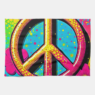 Farbenfrohe Peace & Love Stimmung Geschirrtuch
