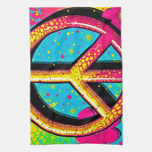 Farbenfrohe Peace & Love Stimmung Geschirrtuch (Vertikal)