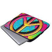 Farbenfrohe Peace & Love Stimmung Laptopschutzhülle (Vorne Knopf)