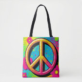 Farbenfrohe Peace & Love Stimmung Tasche (Vorderseite)