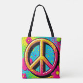 Farbenfrohe Peace & Love Stimmung Tasche (Rückseite)