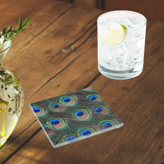 Farbenfrohe Peacock Feather Eyespot Muster Glasuntersetzer