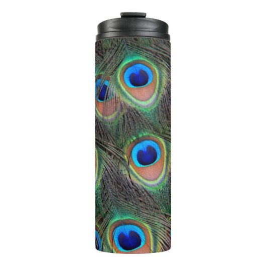 Farbenfrohe Peacock Feather Eyespot Muster Thermosbecher (Vorderseite)