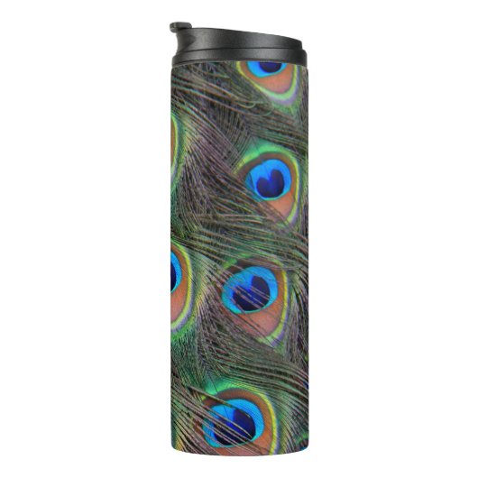 Farbenfrohe Peacock Feather Eyespot Muster Thermosbecher (Nach rechts gedreht)