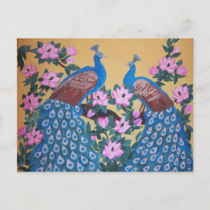 Farbenfrohe Peacock paon magnolias Acrylmalerei Postkarte