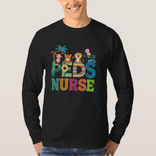 Farbenfrohe Peds Nurse Niedlicher Tiere PEDS Onkol T-Shirt