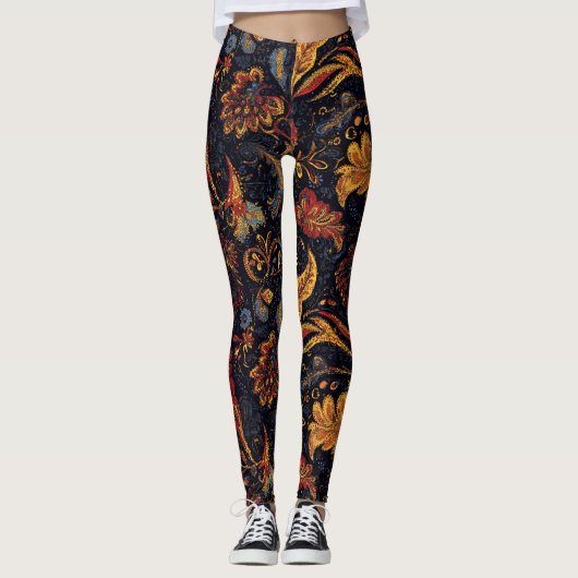 Farbenfrohe persische Blumenmuster Leggings (Vorderseite)