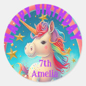 Farbenfrohe Personalisierte Einhorn Themenwohnung Runder Aufkleber (Vorderseite)