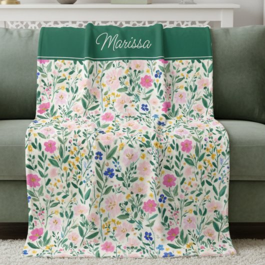 Farbenfrohe personalisierte Floral-Fleece-Decke Fleecedecke