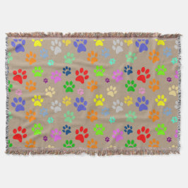 Farbenfrohe Pet Paws Print Pattern Decke