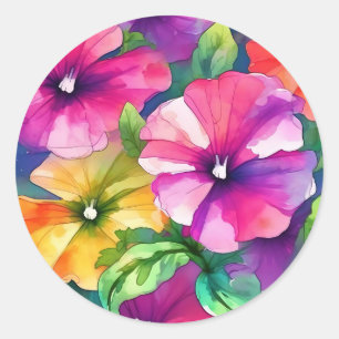 Farbenfrohe Petunia Blumenmuster Runder Aufkleber