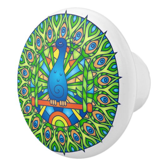 Farbenfrohe Pfau Mandala Keramik Pull Keramikknauf (Rechts)