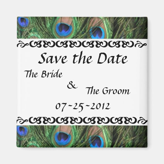 Farbenfrohe Pfau Save the Date Magnet (Vorne)