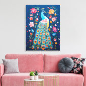 Farbenfrohe Pfaue mit blauen grünen Orangenfedern Leinwanddruck (Insitu (Wohnzimmer))