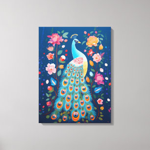 Farbenfrohe Pfaue mit blauen grünen Orangenfedern Leinwanddruck