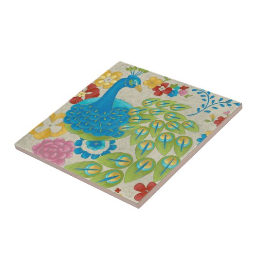 Farbenfrohe Pfaue und Blume Fliese (Seite)