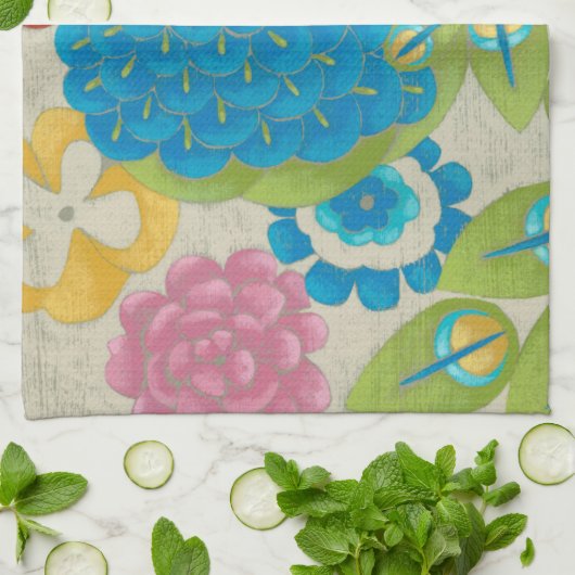Farbenfrohe Pfaue und Blume Küchentuch (Gefaltet)
